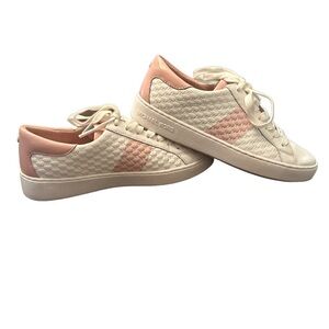 Michael Kors Colby Striped Logo Embossed Leather Sneaker Pink and White: Size 6M